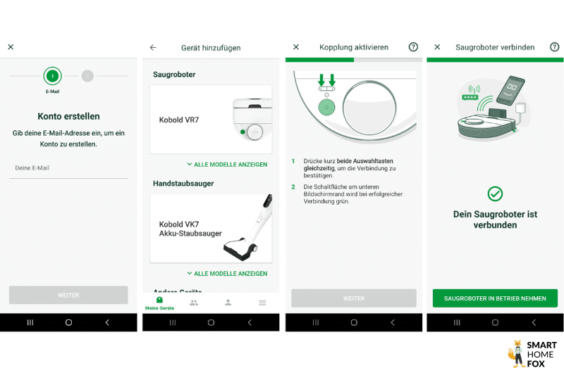 Der App-Einrichtungsprozess der MyKobold App ist zu sehen.
